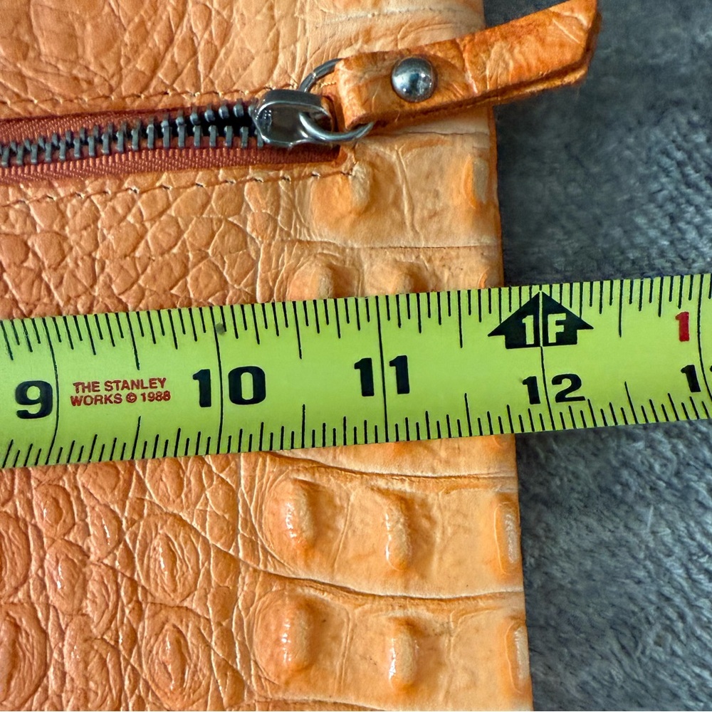 VALENTINA Tangerine Orange Crocodile Embossed Leather Zip Clutch. New! - Picture 9 of 11
